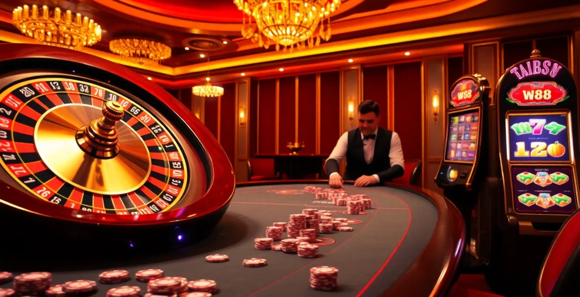 Trải nghiệm cảm giác cá cược trực tuyến đầy phấn khích với liên kết truy cập W88 giữa bối cảnh casino sôi động.