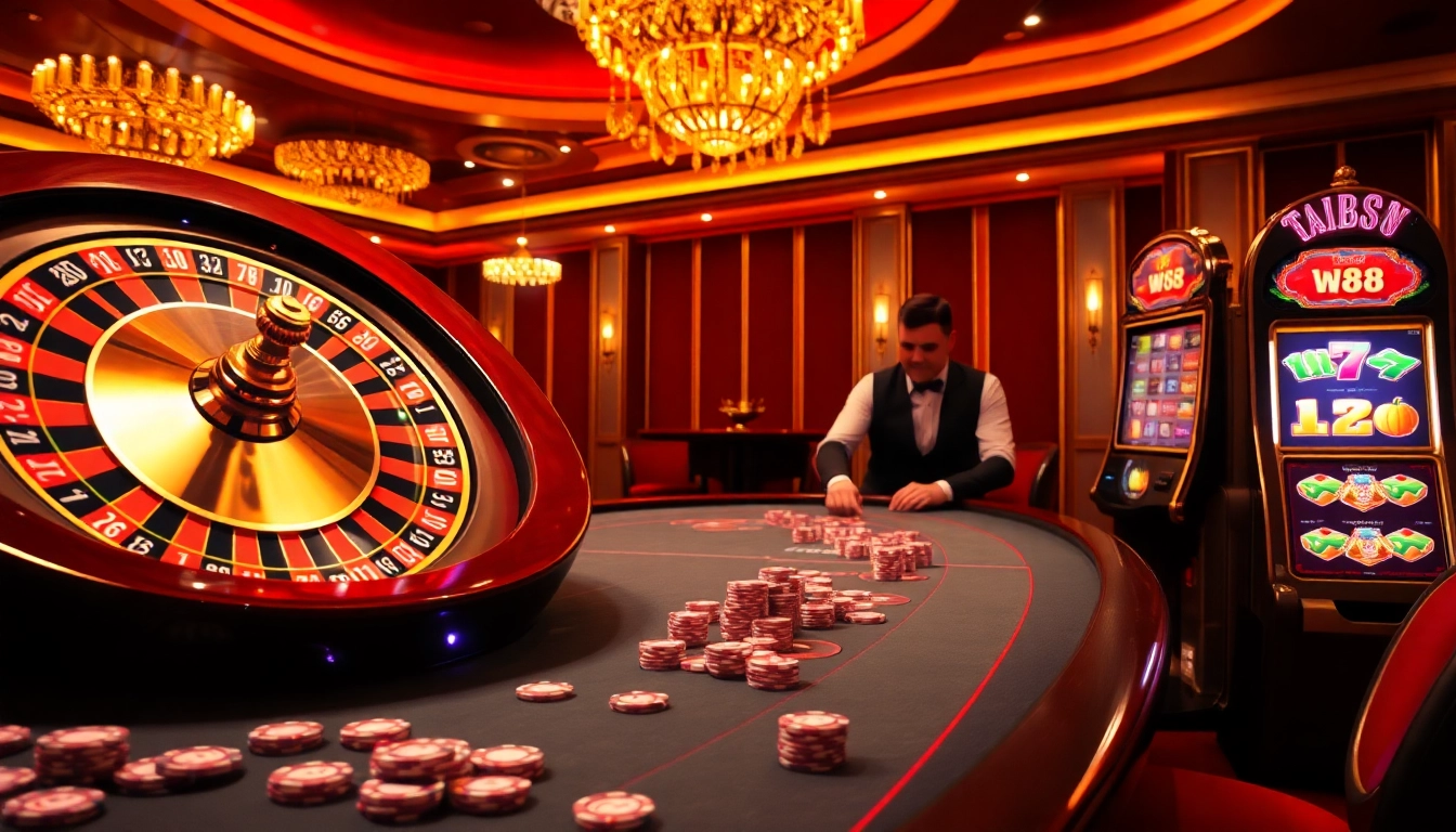 Trải nghiệm cảm giác cá cược trực tuyến đầy phấn khích với liên kết truy cập W88 giữa bối cảnh casino sôi động.
