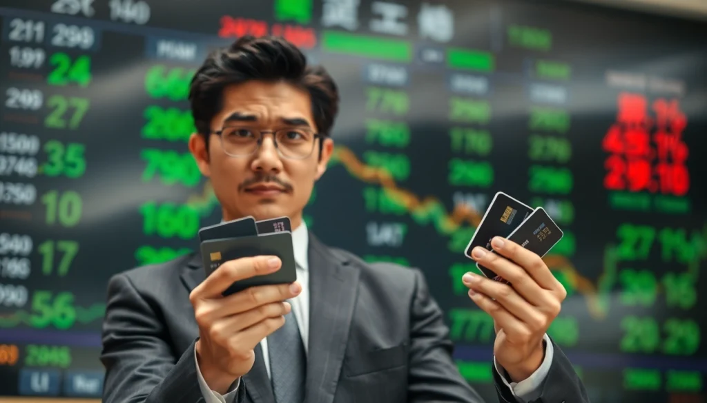 카드깡을 나타내는 금융 설정에서 신중한 비즈니스맨의 모습