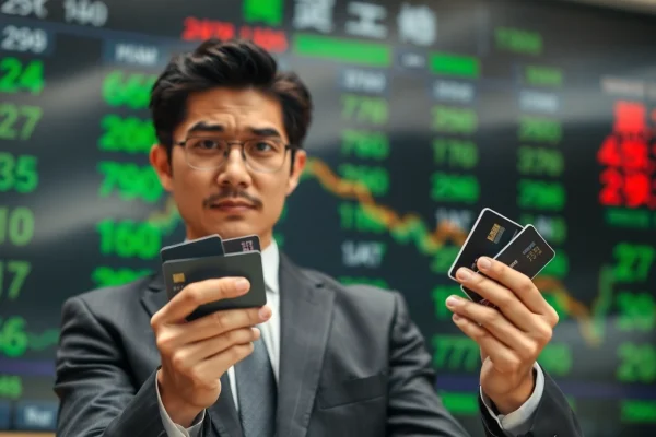 카드깡을 나타내는 금융 설정에서 신중한 비즈니스맨의 모습