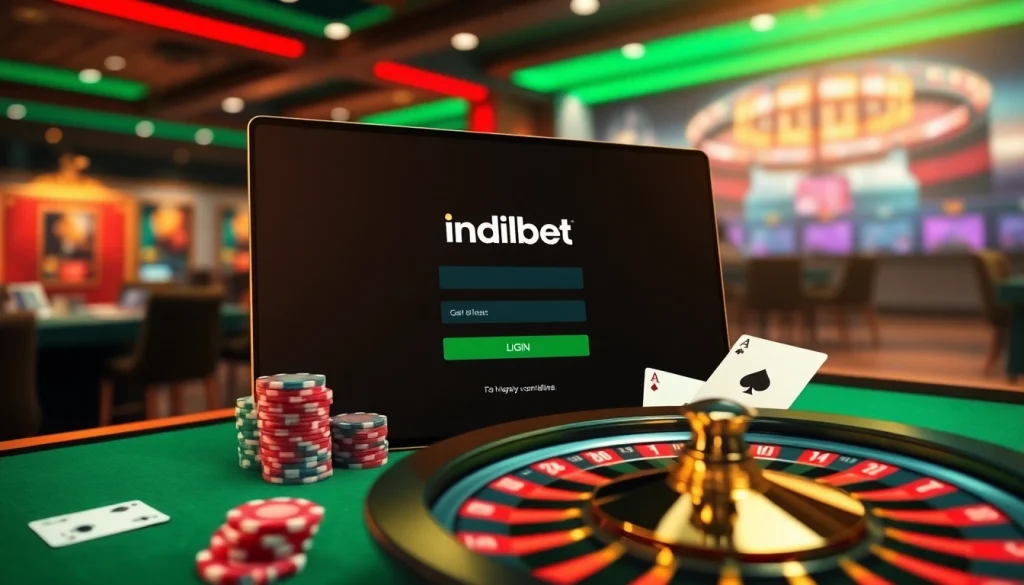 Securely accessing indibet login with casino games and vibrant betting visuals.