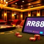 Engage with thrilling casino game action at RR88 featuring luxurious tables and vibrant poker chips.