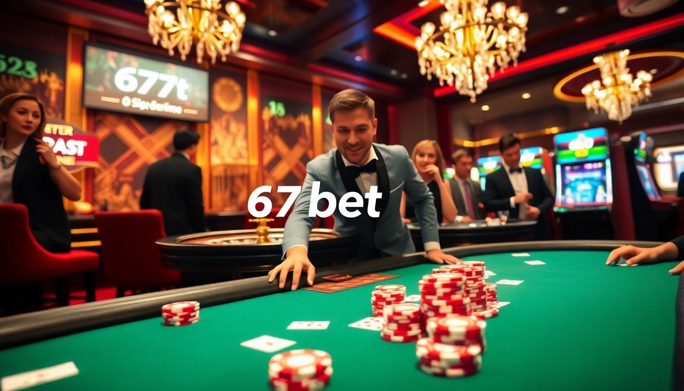 Experience high-stakes poker at 67bet's luxurious casino table with vibrant chips and cards.