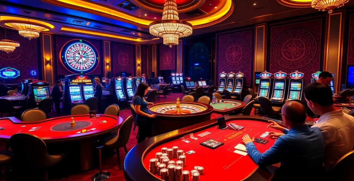 Exciting gameplay at a luxury casino scene featured on https://www.6l777.vip/, with roulette wheel and poker chips.