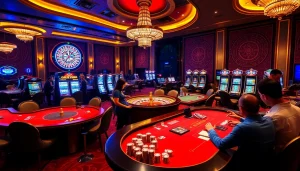 Exciting gameplay at a luxury casino scene featured on https://www.6l777.vip/, with roulette wheel and poker chips.