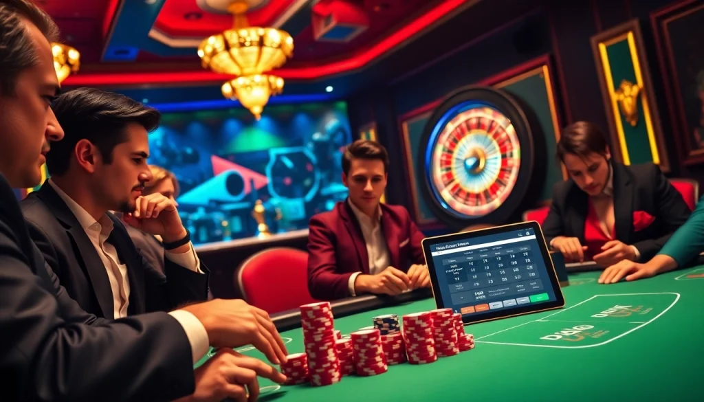 Experience the excitement of DAGA betting with vibrant casino elements like poker chips and roulette wheels.