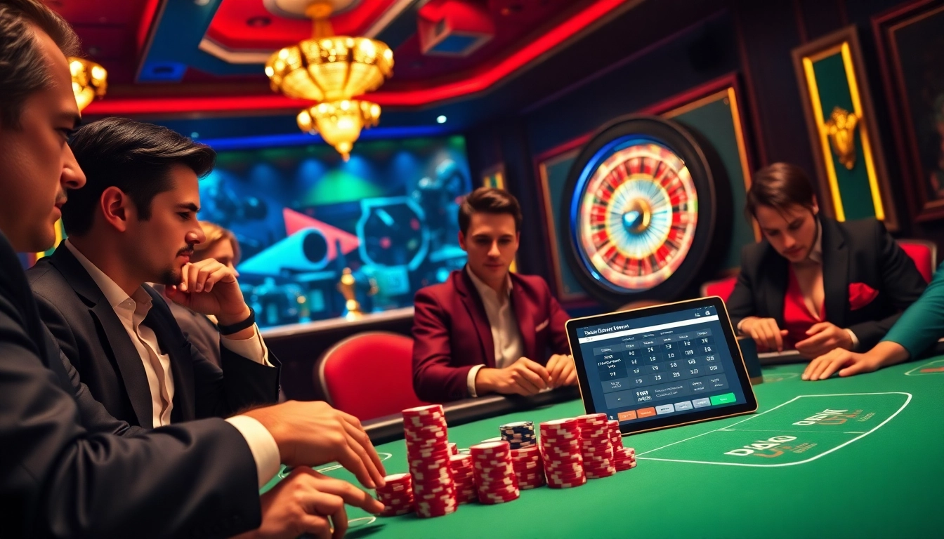 Experience the excitement of DAGA betting with vibrant casino elements like poker chips and roulette wheels.