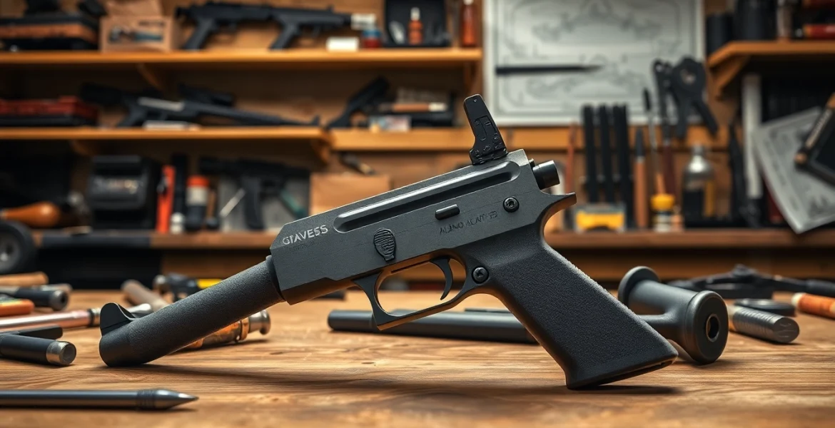 Showcasing the Graves Alamo 15 Trigger with detailed features in a craftsman workshop.