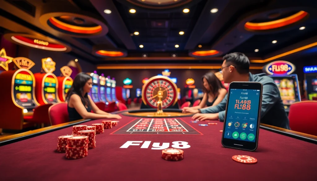 Experience excitement at the Fly88 casino with vibrant gaming tables and immersive slot machines.
