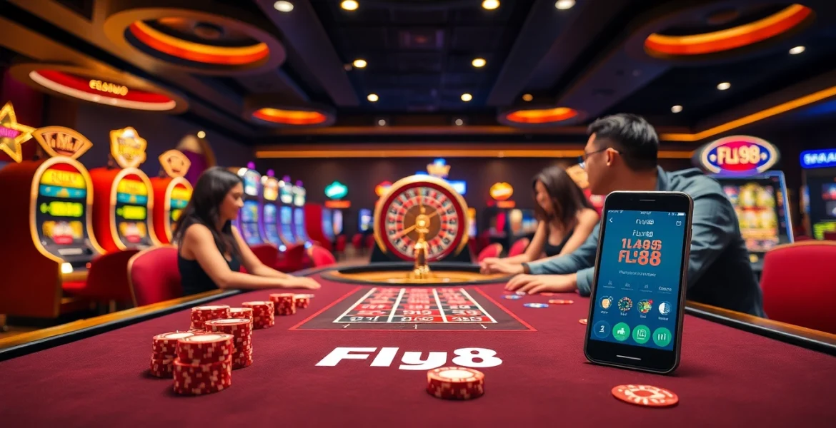 Experience excitement at the Fly88 casino with vibrant gaming tables and immersive slot machines.