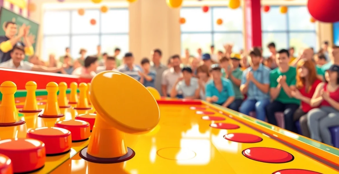 Main features of Plinko game while playing with colorful pegs and falling discs.