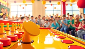 Main features of Plinko game while playing with colorful pegs and falling discs.