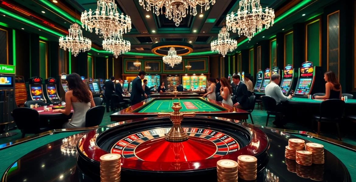 Nohu casino players smiling as they play poker and roulette in a luxurious setting.