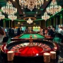 Nohu casino players smiling as they play poker and roulette in a luxurious setting.