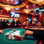 Experience high-stakes poker action with captivating 7m betting odds in a luxurious casino scene.