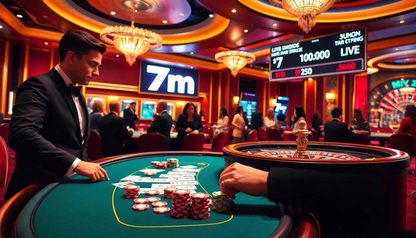 Experience high-stakes poker action with captivating 7m betting odds in a luxurious casino scene.