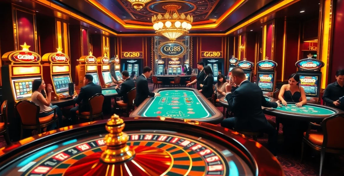 Experience the excitement at GG88's luxurious casino, highlighting vibrant gaming action.
