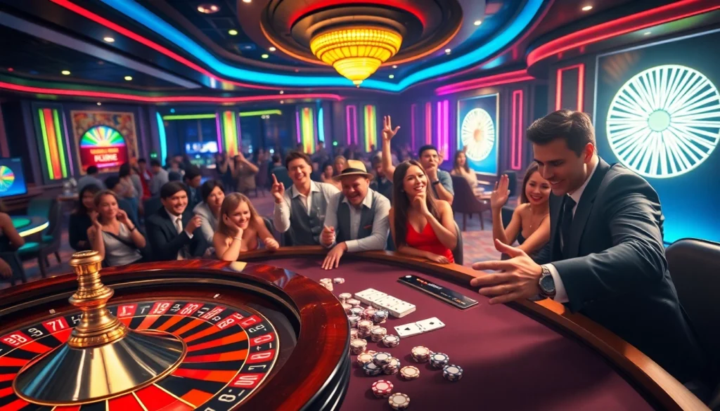 Players celebrating wins at kuwin 789 casino games, showcasing excitement and vibrant atmosphere.