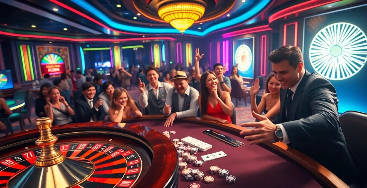 Players celebrating wins at kuwin 789 casino games, showcasing excitement and vibrant atmosphere.