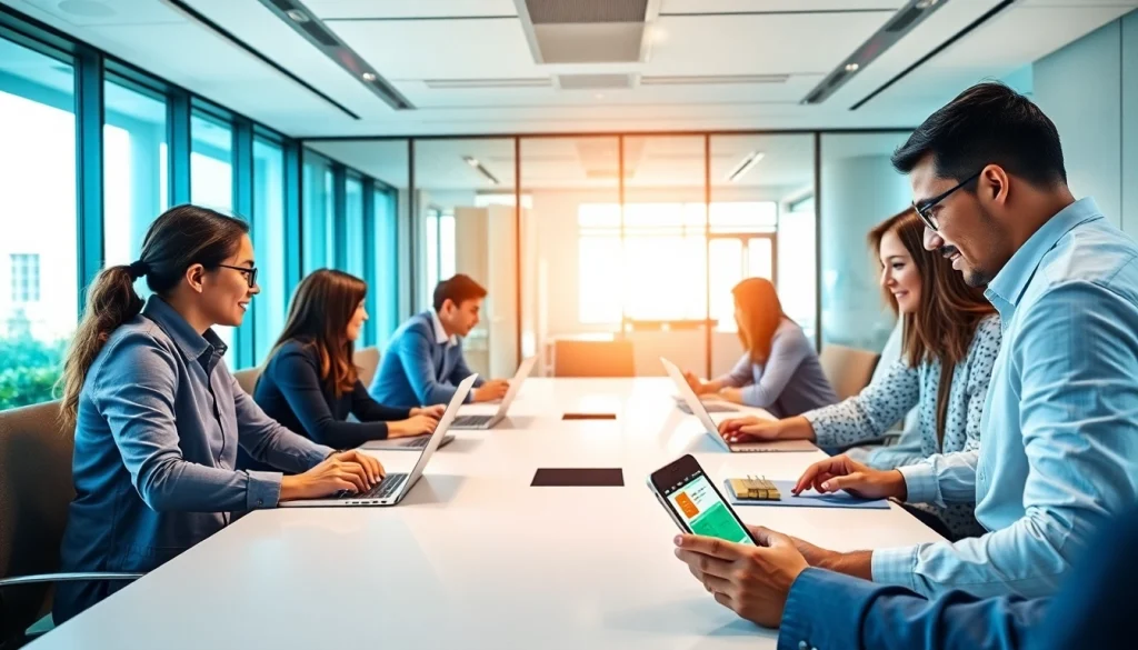 Dynamic team collaborating using WPS办公 software in a modern office