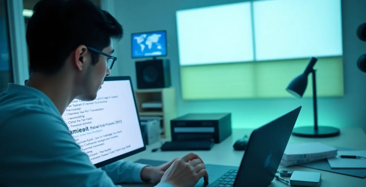 Efficient translation workspace showcasing 有道翻译下载 on digital devices.