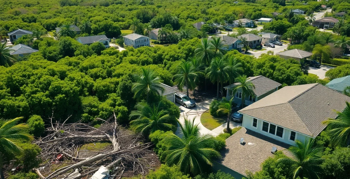 Florida Hurricane Damage showing devastation with downed trees and damaged homes