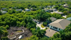 Florida Hurricane Damage showing devastation with downed trees and damaged homes