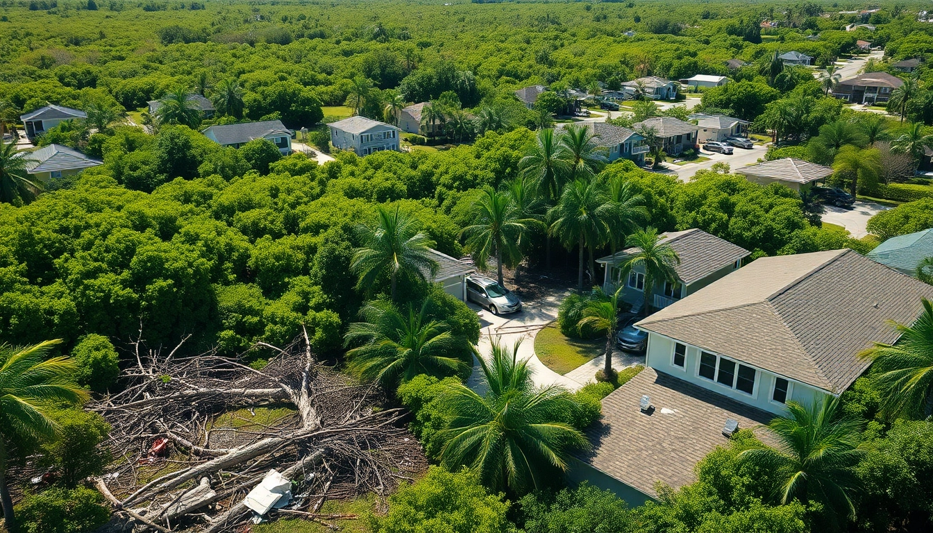 Florida Hurricane Damage showing devastation with downed trees and damaged homes