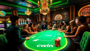 Experience the thrill of strategic blackjack with cwin at a luxurious casino table.