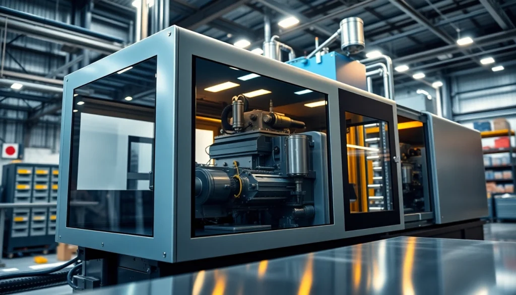 High-tech plastic injection molding machine demonstrating precision and efficiency in an industrial setting.