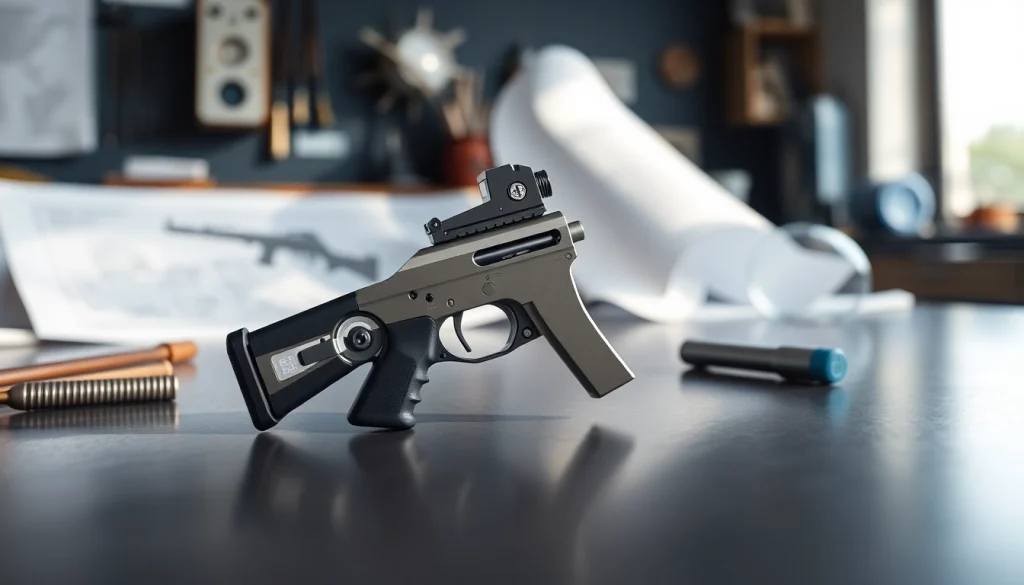 Showcase of the graves alamo 15 trigger on a workbench, highlighting its craftsmanship.
