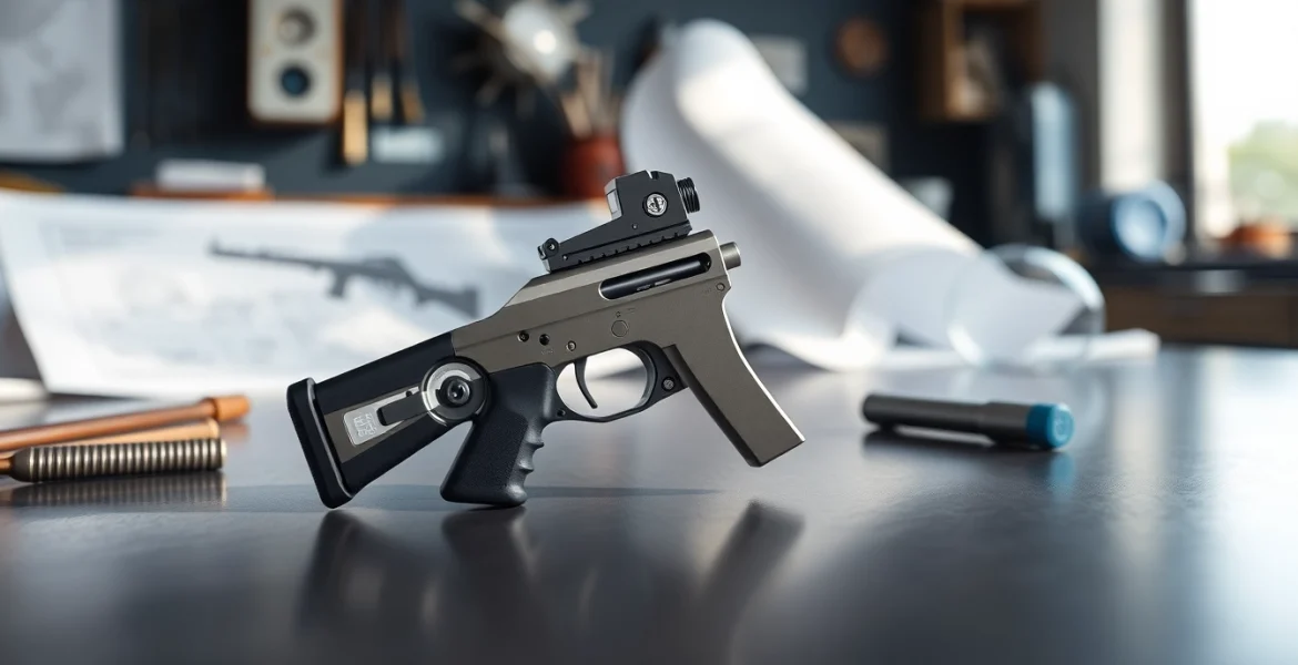 Showcase of the graves alamo 15 trigger on a workbench, highlighting its craftsmanship.