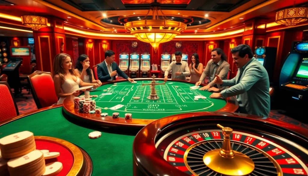 Players enjoying a thrilling iwinclub casino experience at a stylish gaming table.