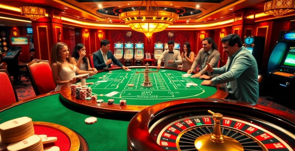 Players enjoying a thrilling iwinclub casino experience at a stylish gaming table.
