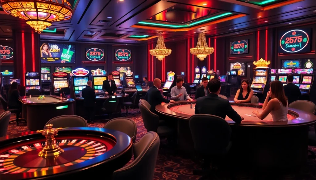 Experience thrilling online gaming at https://cair33bdg.com/ with vibrant casino action depicted in a lively environment.