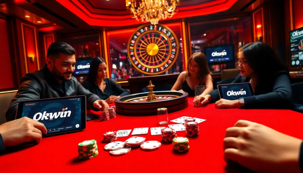 Experience intense gameplay at the Okwin online casino, featuring vibrant tables and professional ambiance.