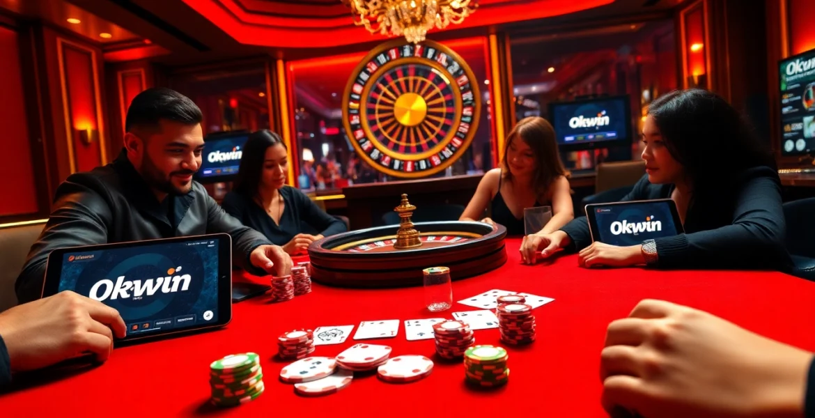 Experience intense gameplay at the Okwin online casino, featuring vibrant tables and professional ambiance.
