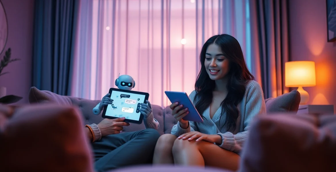 Engaging in ai sexting within a cozy digital space with AI chatbots.