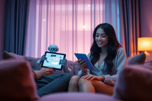 Engaging in ai sexting within a cozy digital space with AI chatbots.