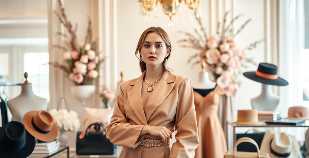 Showcasing Rivelle clothing with a focus on elegance and sophistication in a chic boutique.