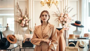 Showcasing Rivelle clothing with a focus on elegance and sophistication in a chic boutique.