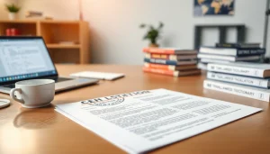 Soudní překlad with a certified translation stamp and legal document on a professional desk.