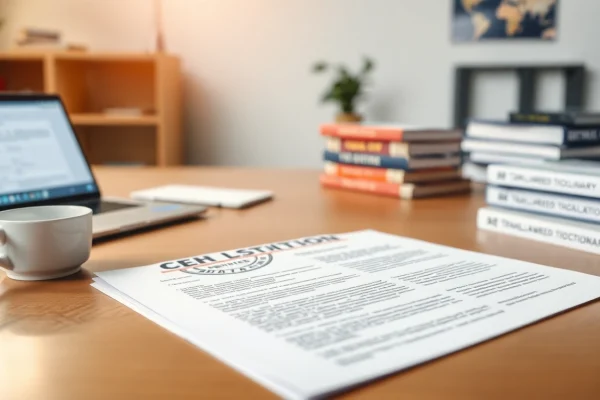 Soudní překlad with a certified translation stamp and legal document on a professional desk.