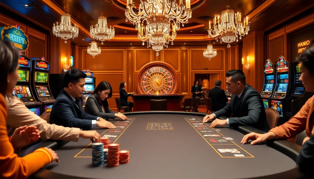 Compelling casino action showcasing players at a poker table, embodying nhà cái lc88's vibrant gaming experience.
