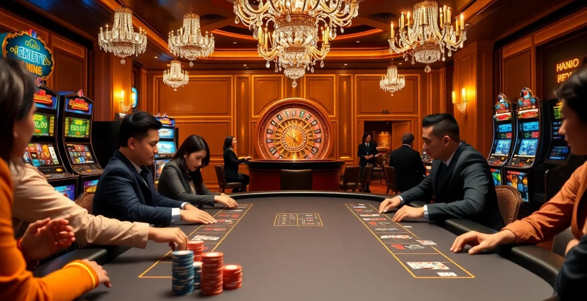 Compelling casino action showcasing players at a poker table, embodying nhà cái lc88's vibrant gaming experience.
