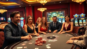 Trải nghiệm cuộc chơi poker đầy hồi hộp tại tik88 trong một casino sang trọng với các lá bài và chip sống động.