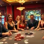 Trải nghiệm cuộc chơi poker đầy hồi hộp tại tik88 trong một casino sang trọng với các lá bài và chip sống động.