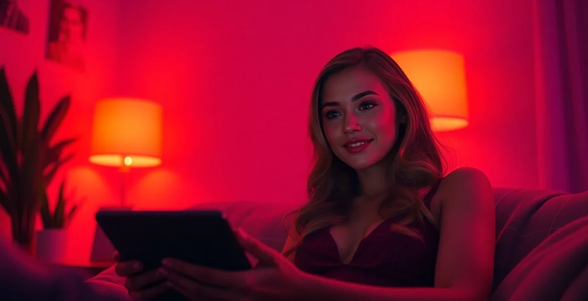 Engaging in ai sex chat with a lifelike AI character in a cozy, intimate setting.