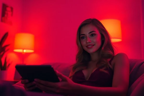 Engaging in ai sex chat with a lifelike AI character in a cozy, intimate setting.