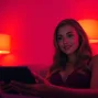 Engaging in ai sex chat with a lifelike AI character in a cozy, intimate setting.